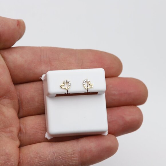 Cute Mini Size Lab Diamonds Heart Stud 14k Small Heart Earrings Screw Back - Picture 5 of 5